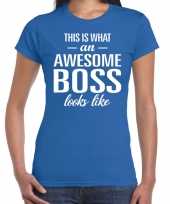 Awesome boss tekst t-shirt blauw dames