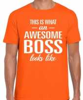 Awesome boss tekst t-shirt oranje heren
