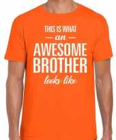 Awesome brother tekst t-shirt oranje heren