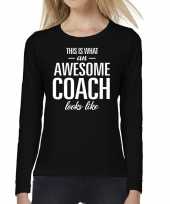 Awesome coach cadeau t-shirt long sleeve zwart dames