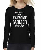 Awesome farmer boerin cadeau t-shirt long sleeves dames