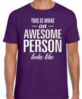 Awesome person tekst t-shirt paars heren