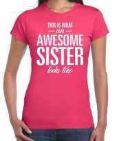 Awesome sister tekst t-shirt roze dames