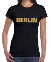 Berlin gouden glitter tekst t-shirt zwart dames