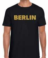 Berlin gouden glitter tekst t-shirt zwart heren