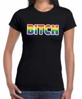Bitch gay pride t-shirt zwart dames