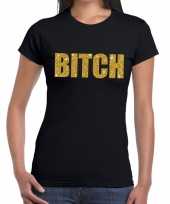 Bitch glitter tekst t-shirt zwart dames
