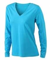 Blauwe dames cotton stretch shirts ls
