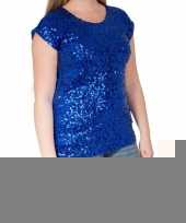 Blauwe glitter pailletten disco shirt dames l xl