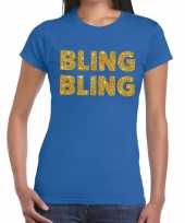 Bling bling glitter tekst t-shirt blauw dames