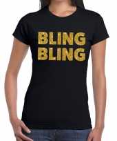 Bling bling glitter tekst t-shirt zwart dames