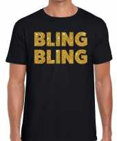 Bling bling glitter tekst t-shirt zwart heren