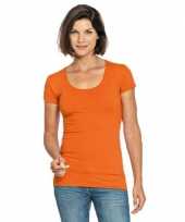 Bodyfit oranje dames shirt ronde hals