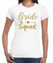 Bride squad cupido goud glitter t-shirt wit dames