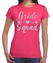 Bride squad cupido zilver glitter t-shirt roze dames