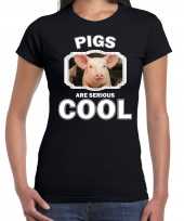 Dieren varken t-shirt zwart dames pigs are cool shirt