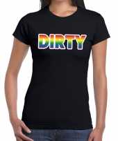 Dirty gay pride t-shirt zwart dames