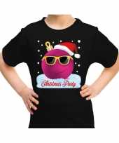 Fout kerst-shirt coole kerstbal christmas party zwart kids
