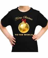 Fout kerst-shirt merry christmas to the world zwart kinderen