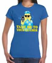 Fout paas t-shirt blauw take me to your leader dames