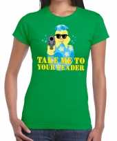 Fout paas t-shirt groen take me to your leader dames