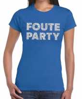 Foute party zilveren glitter tekst t-shirt blauw dames