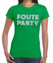 Foute party zilveren glitter tekst t-shirt groen dames