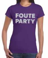 Foute party zilveren glitter tekst t-shirt paars dames