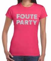 Foute party zilveren glitter tekst t-shirt roze dames
