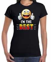 Funny emoticon t-shirt i am the best zwart dames