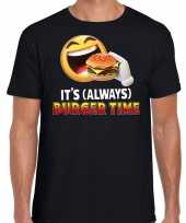 Funny emoticon t-shirt its always burger time zwart heren