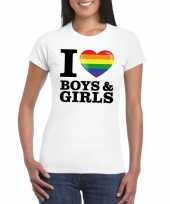 Gay pride shirt i love boys girls regenboog t-shirt wit dames