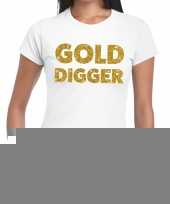 Gold digger glitter tekst t-shirt wit dames