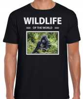 Gorilla aap t-shirt dieren foto wildlife of the world zwart heren