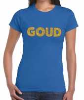 Goud glitter tekst t-shirt blauw dames