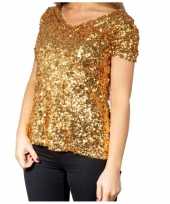 Gouden glitter pailletten disco shirt dames