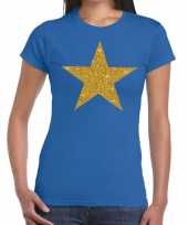 Gouden glitter ster t-shirt blauw dames