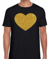 Gouden hart glitter fun t-shirt zwart heren