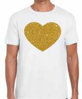 Gouden hart glitter fun t t-shirt wit heren