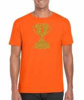 Gouden kampioens beker nummer 1 t-shirt kleding oranje heren