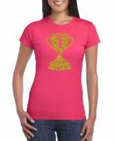 Gouden kampioens beker nummer 1 t-shirt kleding roze dames