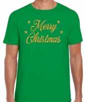 Groen fout t-shirt merry christmas gouden letters heren