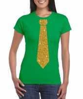 Groen fun t-shirt stropdas glitter goud dames