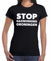 Grunnen t-shirt stop gaswinning zwart dames