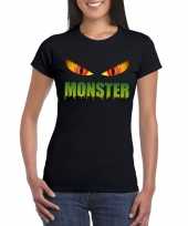 Halloween monster ogen t-shirt zwart dames