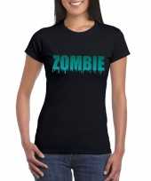 Halloween zombie tekst t-shirt zwart dames