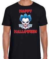 Happy halloween blauwe horror clown verkleed t-shirt zwart heren