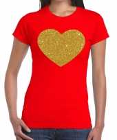 Hart goud glitter fun t-shirt rood dames