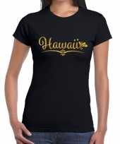 Hawaii gouden glitter tekst t-shirt zwart dames