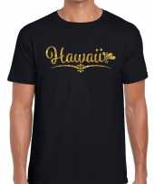 Hawaii gouden glitter tekst t-shirt zwart heren